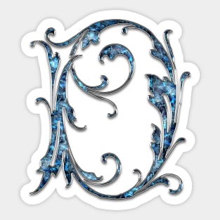 Ornate Blue Silver Letter D Sticker